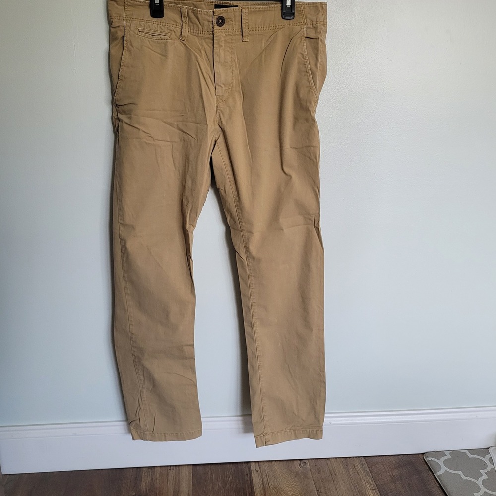 American Eagle Mens Skinny Chino Pants Khaki Tan 34/32 Straight Leg Slim Fit